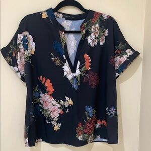 SHEIN Blue Boxy Blouse with Cuffed Sleeves and Mandarin Collar pit to pit 23 in.